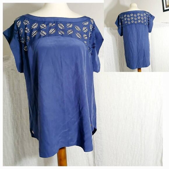 Marie Oliver 100% Silk Blue Cut-Out Top Size Large - Picture 1 of 9